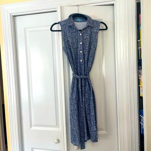 J. McLaughlin blue white checkered print knee length dress EUC